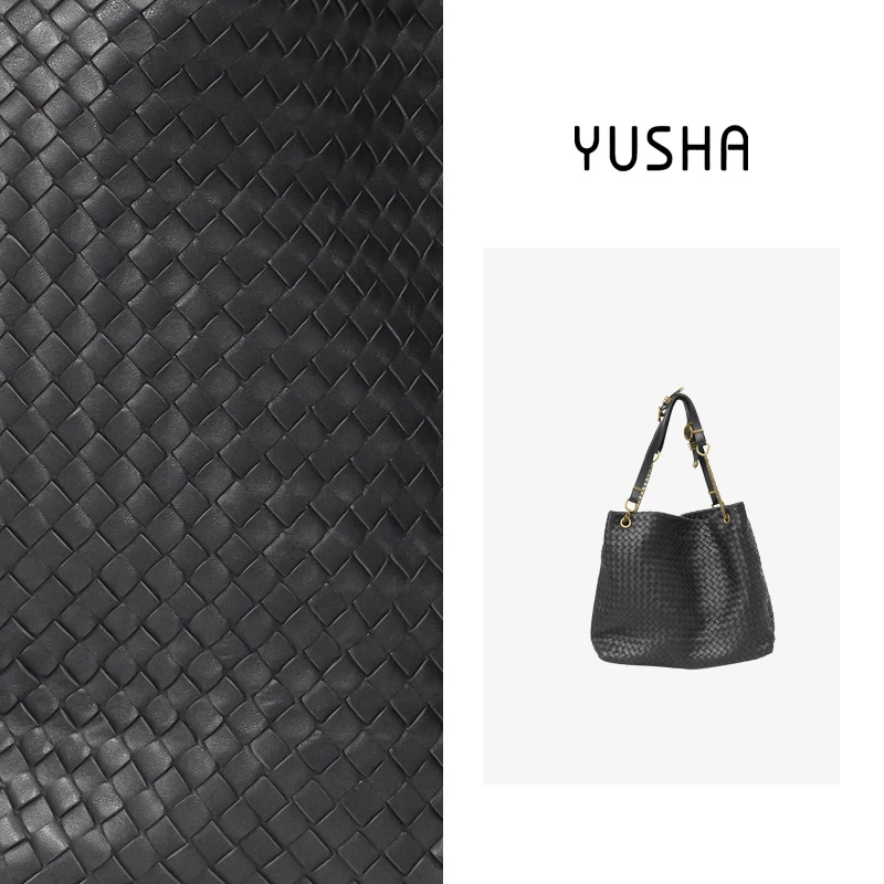 YUSHA/高档黑色羊皮编织链条大托特-10047
