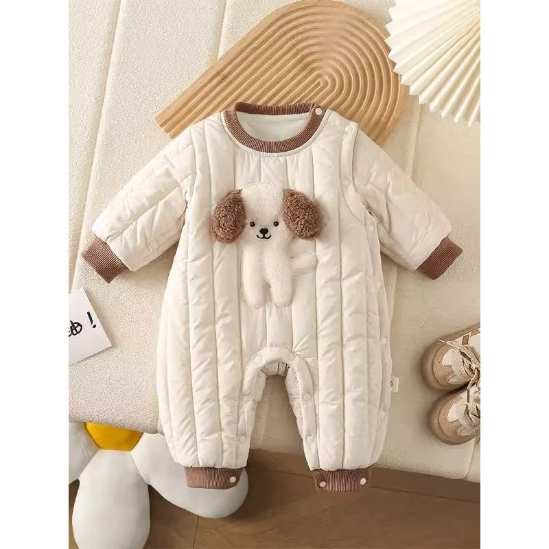 嘟嘟家【万达撤柜】婴儿加绒连体衣男秋冬外出服小月龄宝宝深秋初冬
