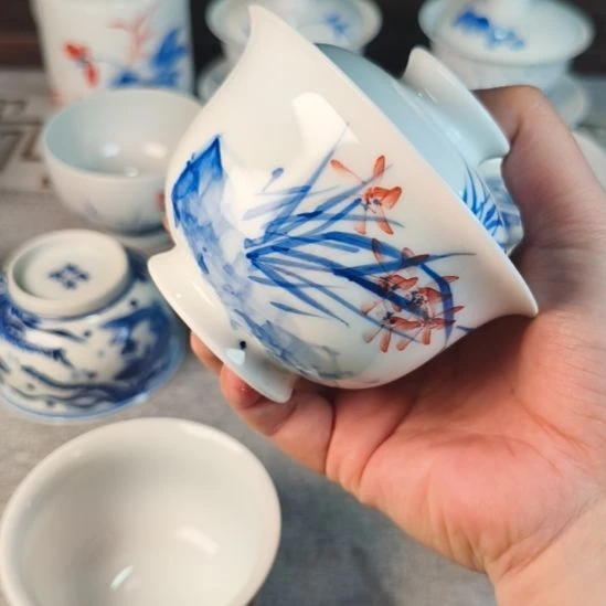 兰花手工手绘盖碗