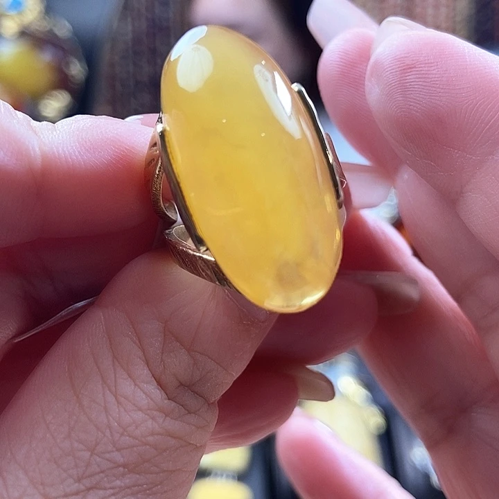 琥珀银S925镶嵌戒指戒指