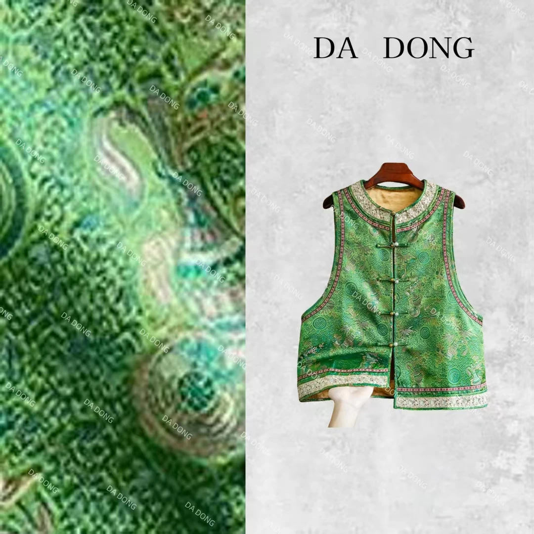 绿竹--中式国风时尚百搭设计师高定轻奢绿色复古无袖提花宽松马甲