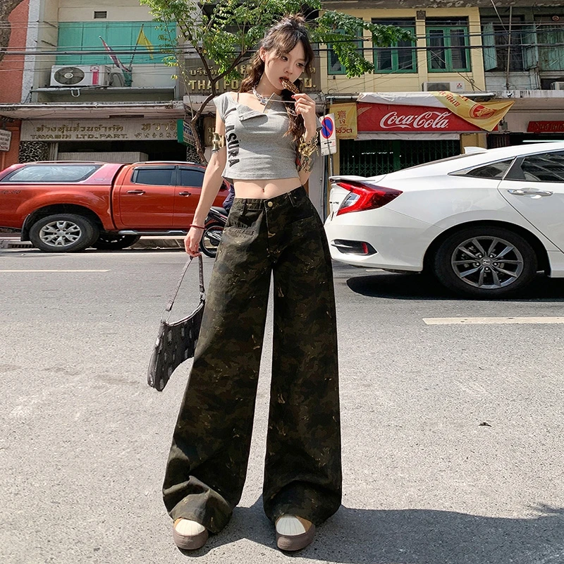 潮源200开袋设计款高腰宽松垂感水洗常规厚度100%其他面料女款迷