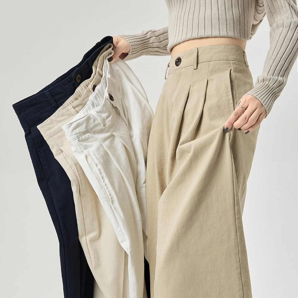 2025牛仔棉石磨翻折毛边阔腿裤女秋冬休闲裤显瘦九分裤直筒大甩裤