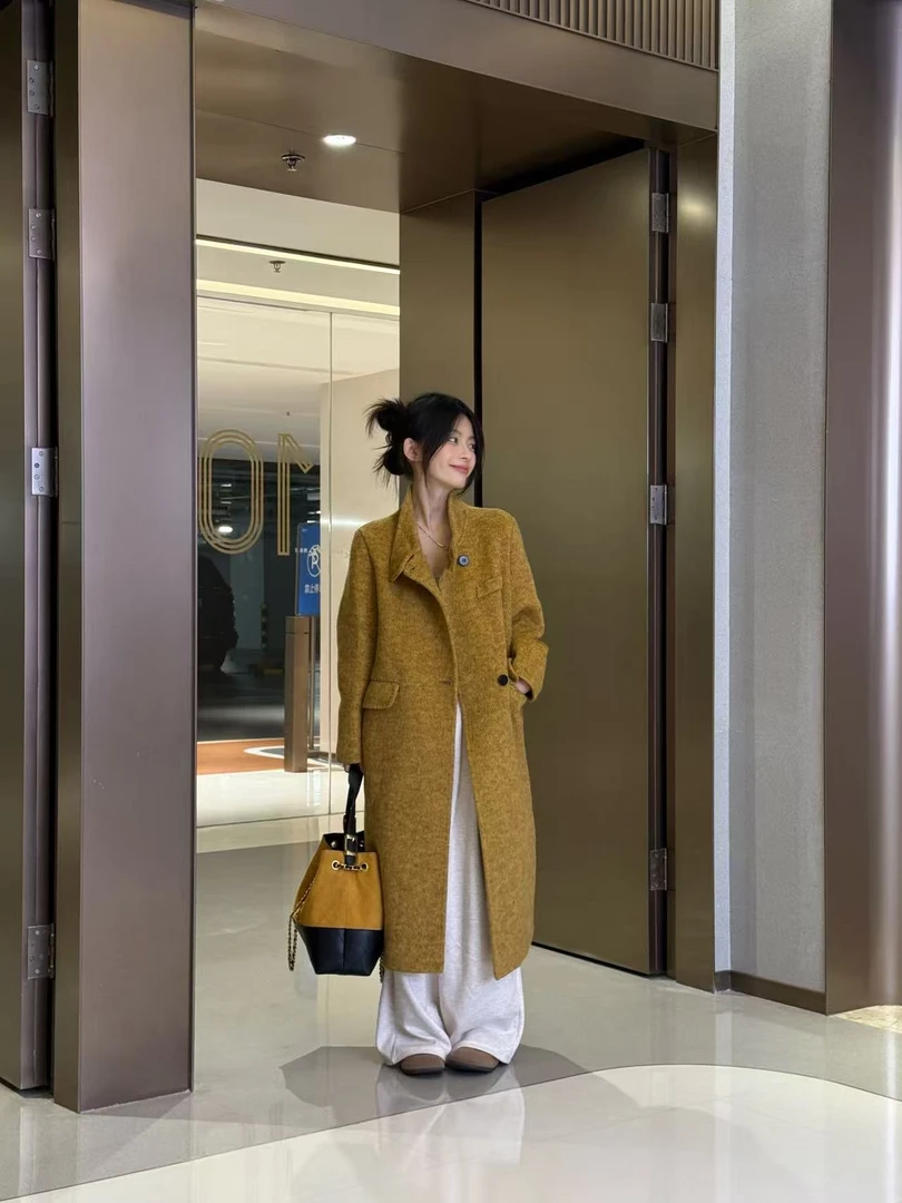 林子小个子定制【骆驼绒&桑蚕丝】秋冬羊毛大衣女士长款高领外套