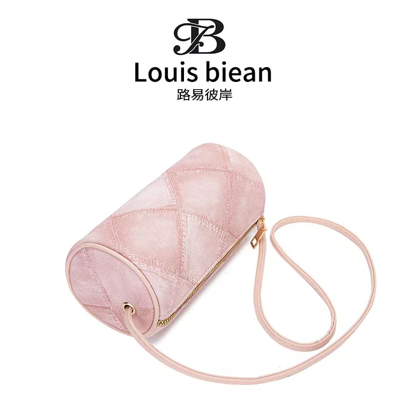 2024新款蓝色女包牛仔圆筒时尚百搭女士轻奢爆款复古单肩跨包外出