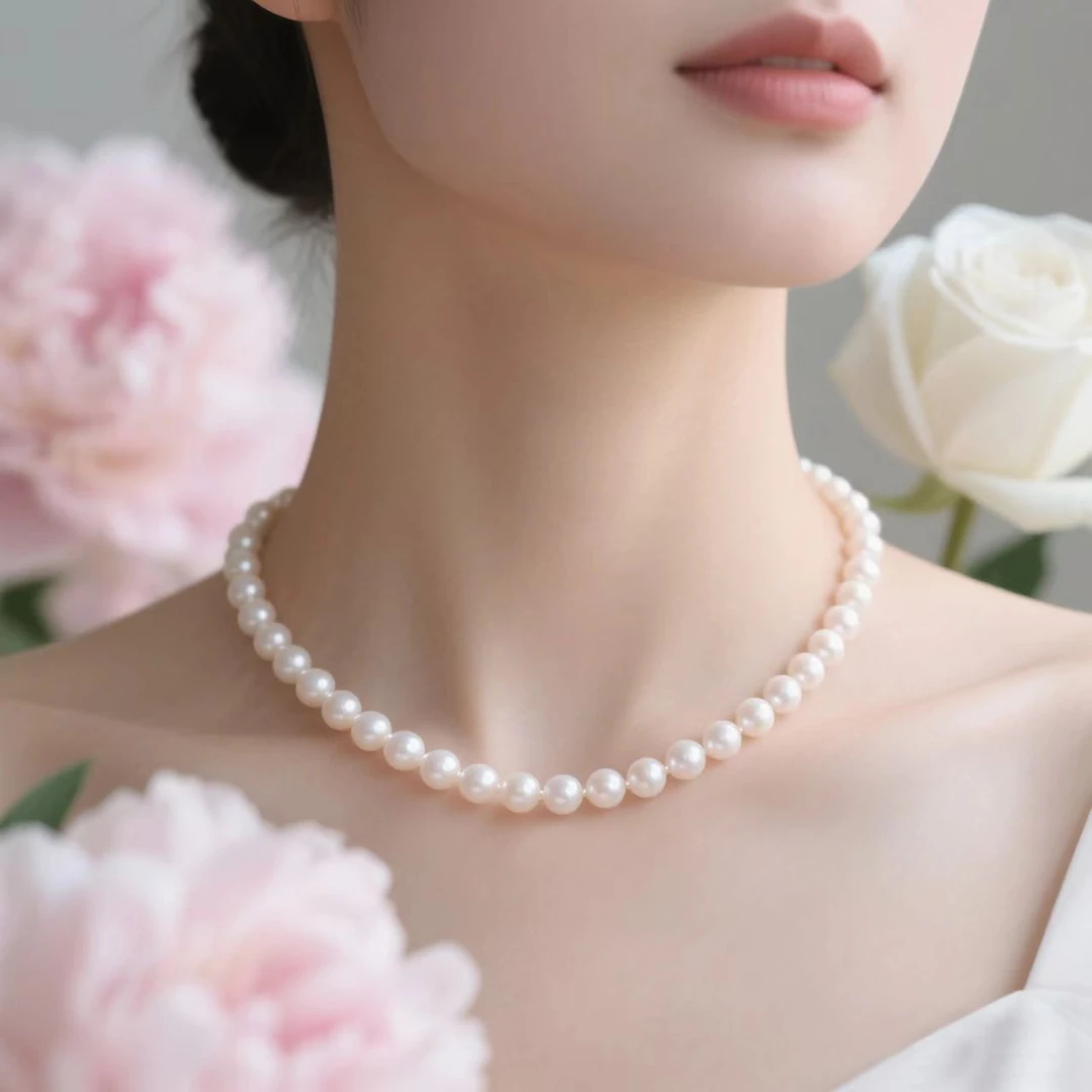 9-10mm极光炫彩色正圆天然强光淡水珍珠项链送妈妈礼物大颗女