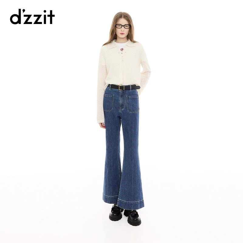 dzzit地素牛仔裤25春新款复古丹宁风别致高腰喇叭裤女3J1R5011S