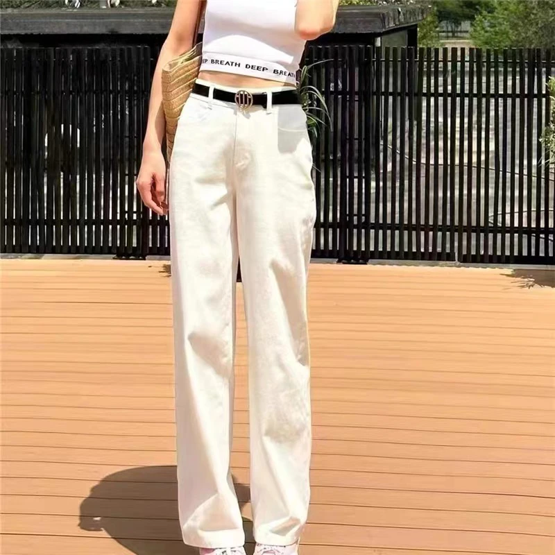 2024秋冬新款百搭松紧腰休闲直筒牛仔裤5100588