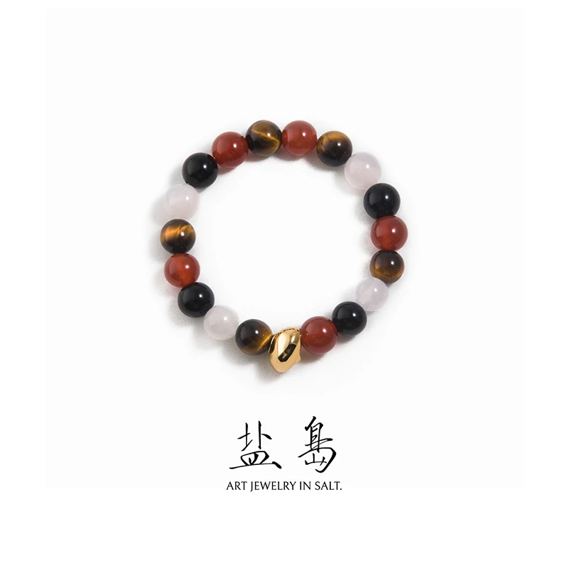 盐岛 铜合金水晶手链 锦鲤好运手串小号串珠高级感原创设计虎眼石