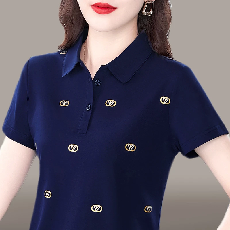 短袖t恤女夏季2025年新款洋气宽松中年妈妈半袖T桖上衣polo衫