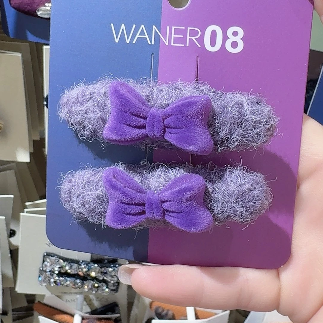 皮质铁合金紫色蝴蝶结鸭夹