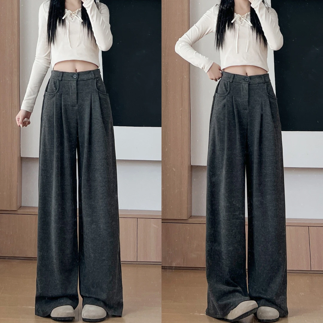 垂坠感山本裤女2025新款春秋季小个子拖地糯米休闲西装阔腿裤高腰