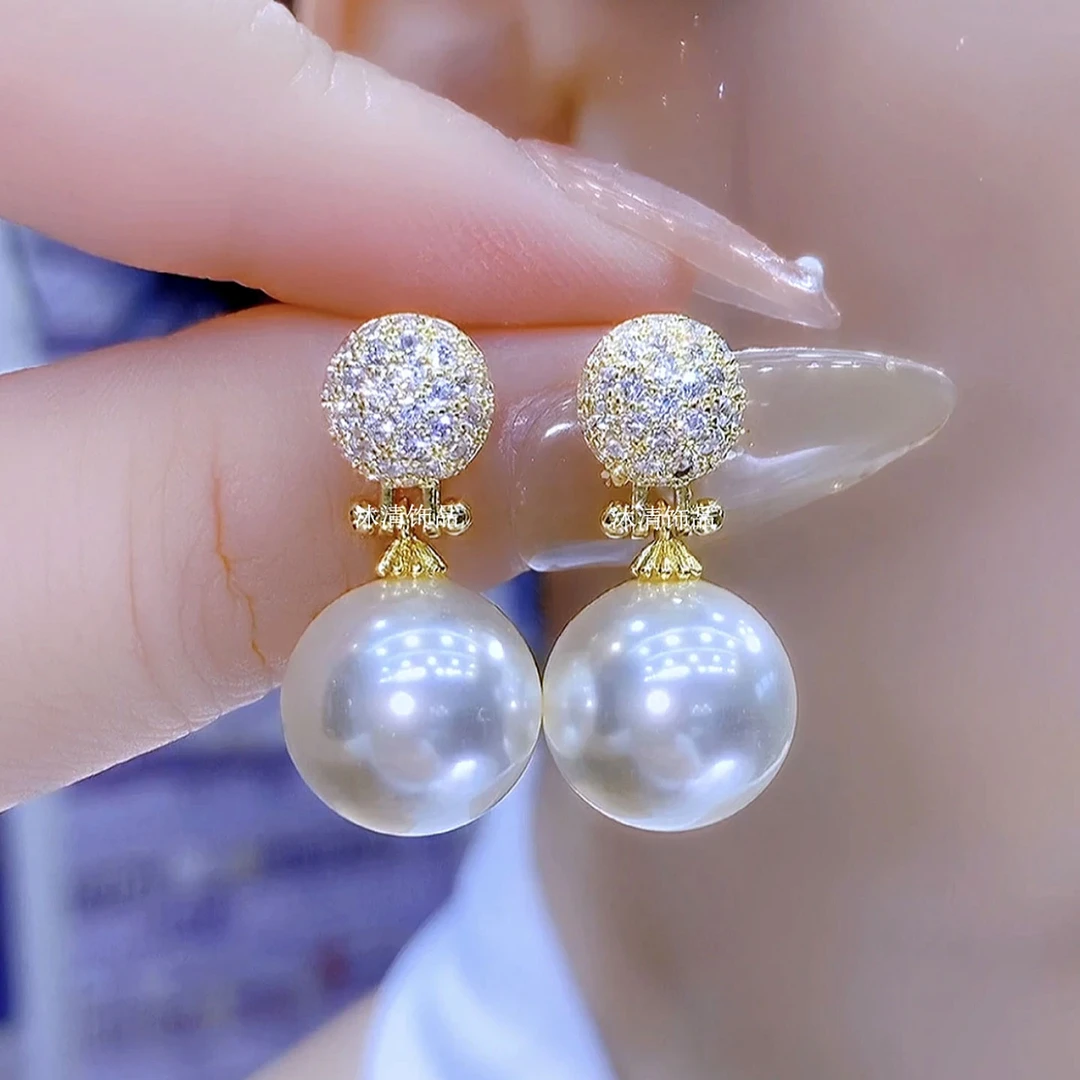 铜合金耳饰 小众设计感微镶珠珠耳钉轻奢高级感流行耳坠精致女神