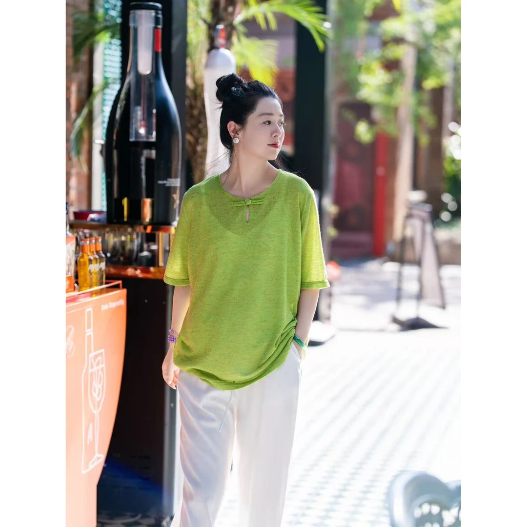 加莉新中式【正是橙红橘绿时】东方元素新中式彩纱T恤 分码