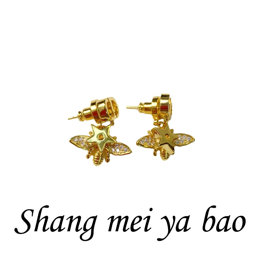 铜合金耳饰 猪鼻子耳环手工可爱金色黄色彩色设计师中古镶嵌