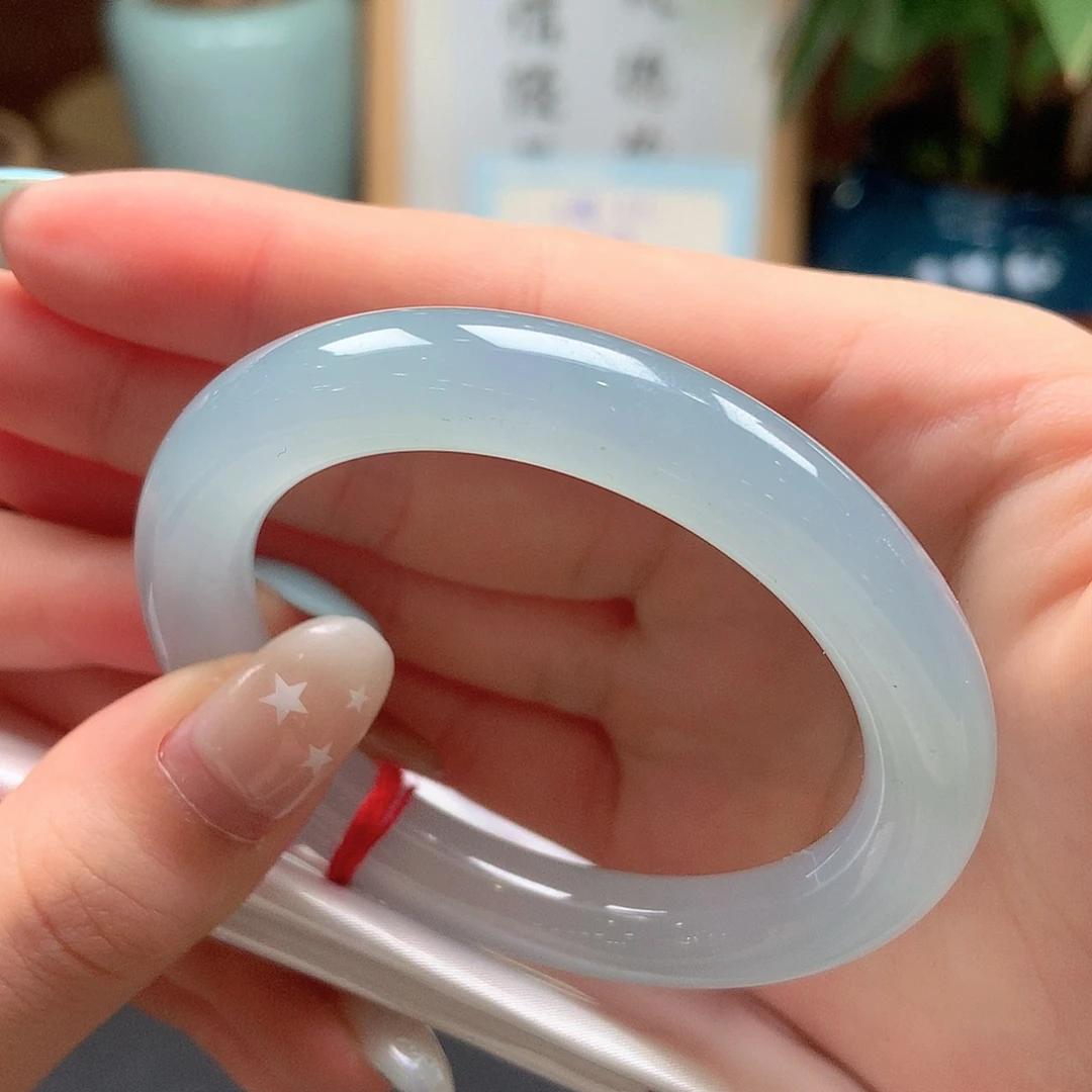 翡翠未镶嵌手镯冰透透光蓝圆12号