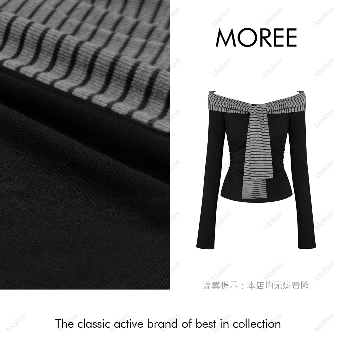 【MOREE】Modèle d’automne条纹设计感拼接上衣-F8565