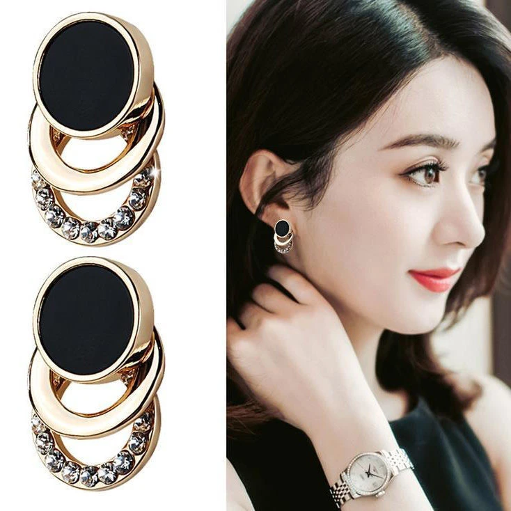 合金耳饰 气质时尚简约大方耳钉网红潮款多层圆圈针带耳环