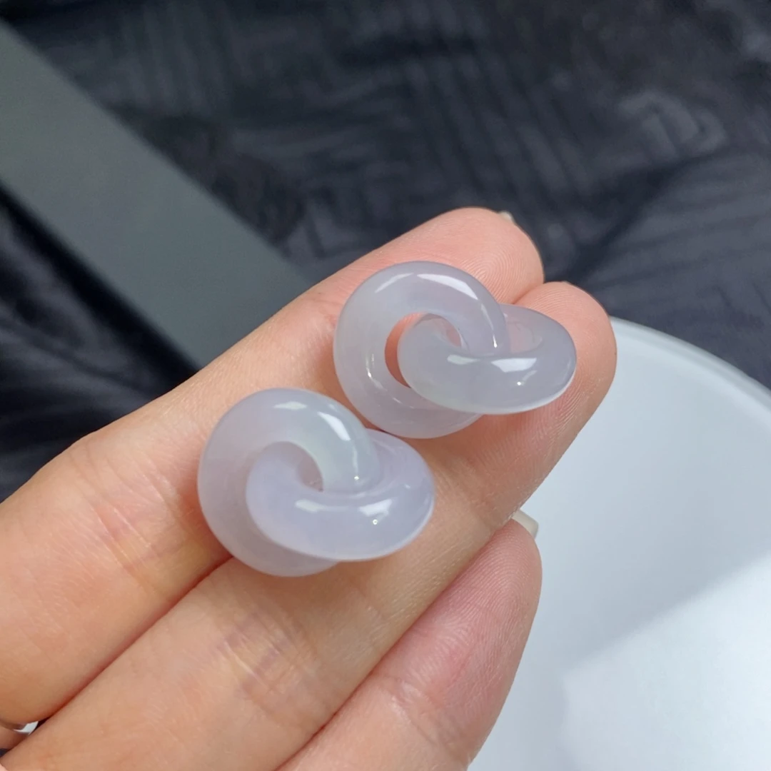 未镶嵌翡翠耳饰淡冰紫环环相扣