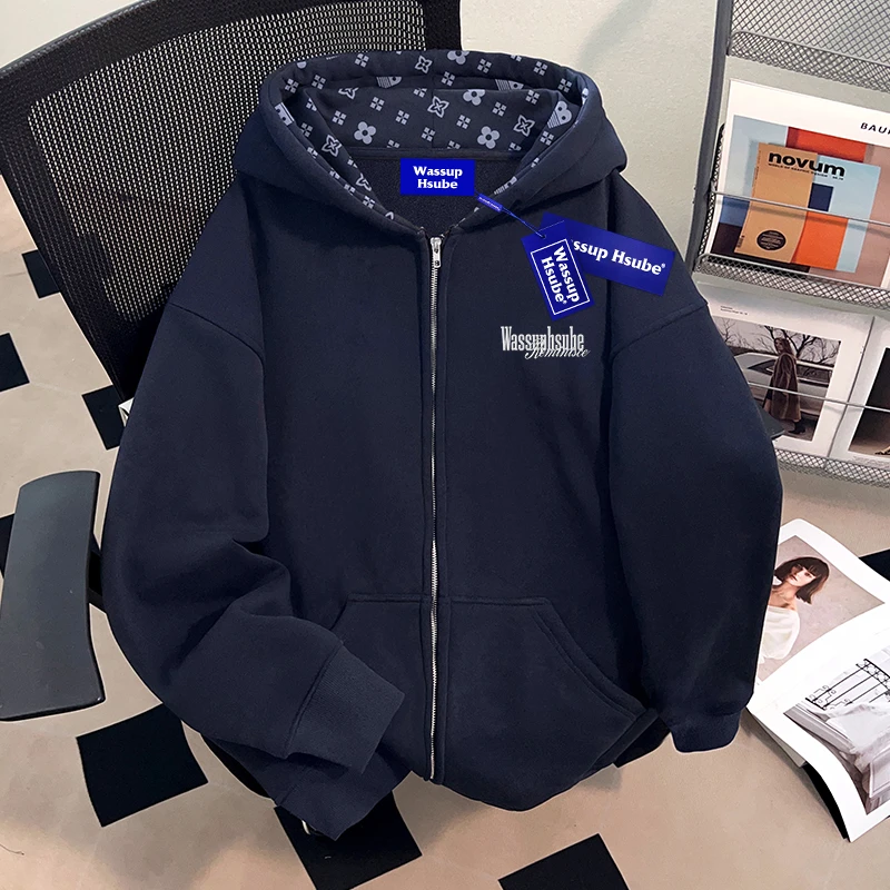 WASSUP HSUBE秋冬新款设计感连帽开衫卫衣潮牌ins百搭男女休闲风