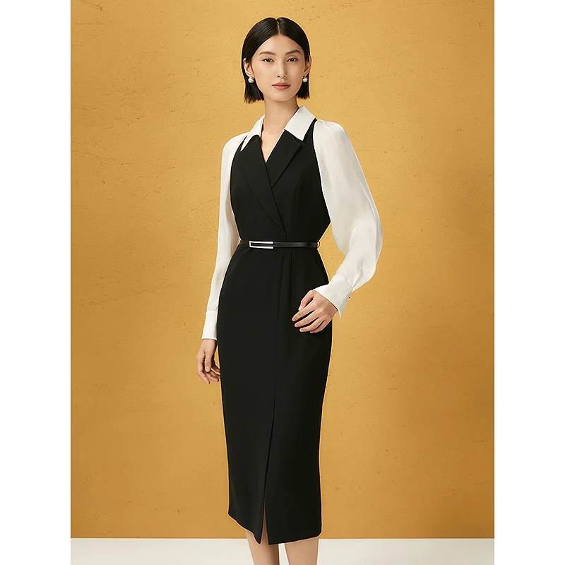 Song of Song歌中歌25新款醋酸黑白拼接连衣裙5C65305630