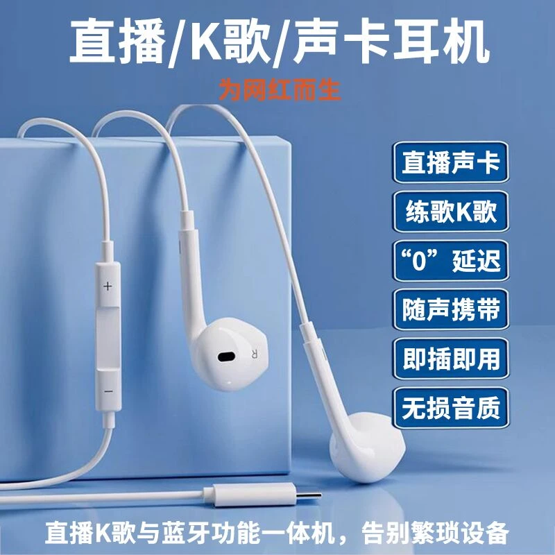 多功能有线耳机唱歌K歌主播专业通用k歌数码麦克风耳机TYPE-C话筒