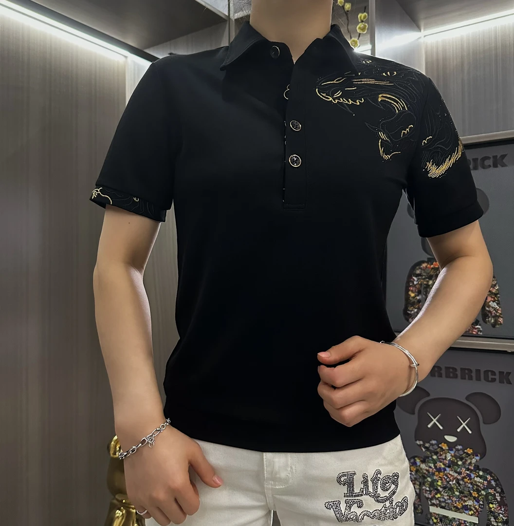 25夏季Polo男士轻奢时尚刺绣半袖潮流修身翻领商务高品质百搭378