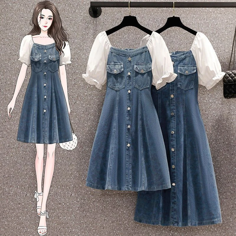 大码女装法式仔连衣裙2025夏季新款胖mm显瘦遮胯裙子