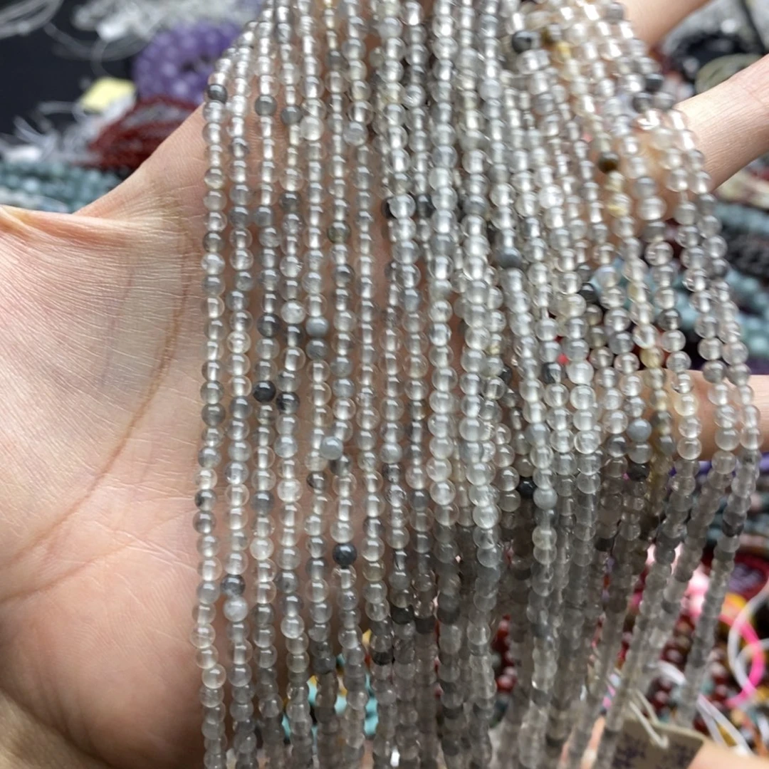 玛瑙/玉髓未镶嵌珠宝半成品一条纯天然云雾灰水晶圆珠3.2mm