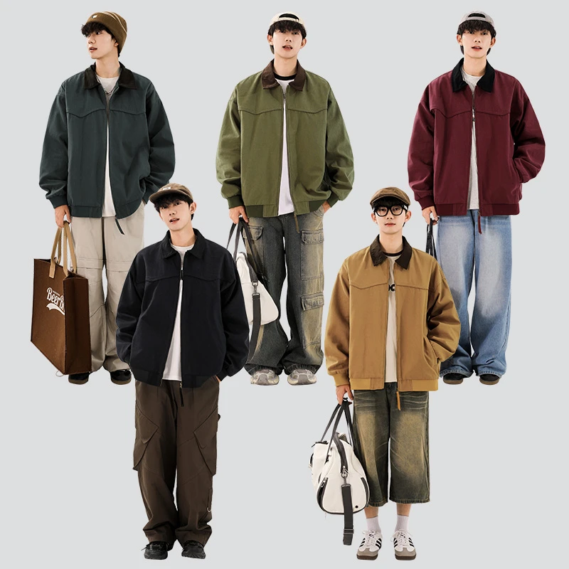 2025春季美式新款情侣纯棉底特律工装灯芯绒领子拼接卡哈特夹克