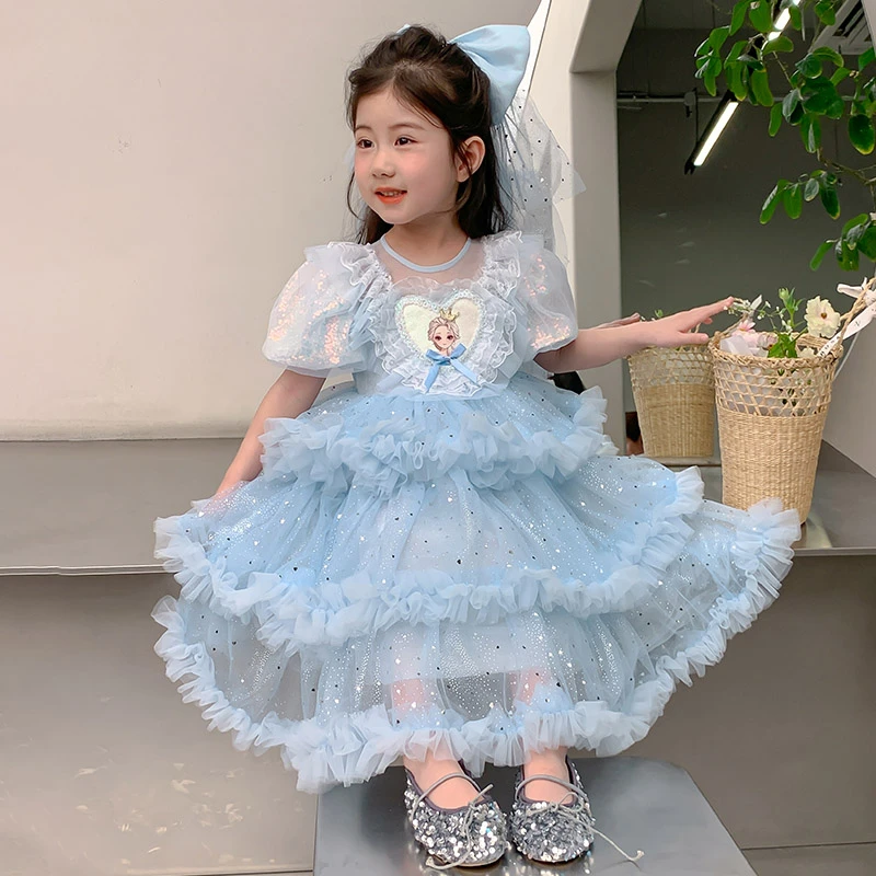 女童连衣裙2025新款洋气宝宝夏季蛋糕蓬蓬裙儿童夏装爱莎公主裙子