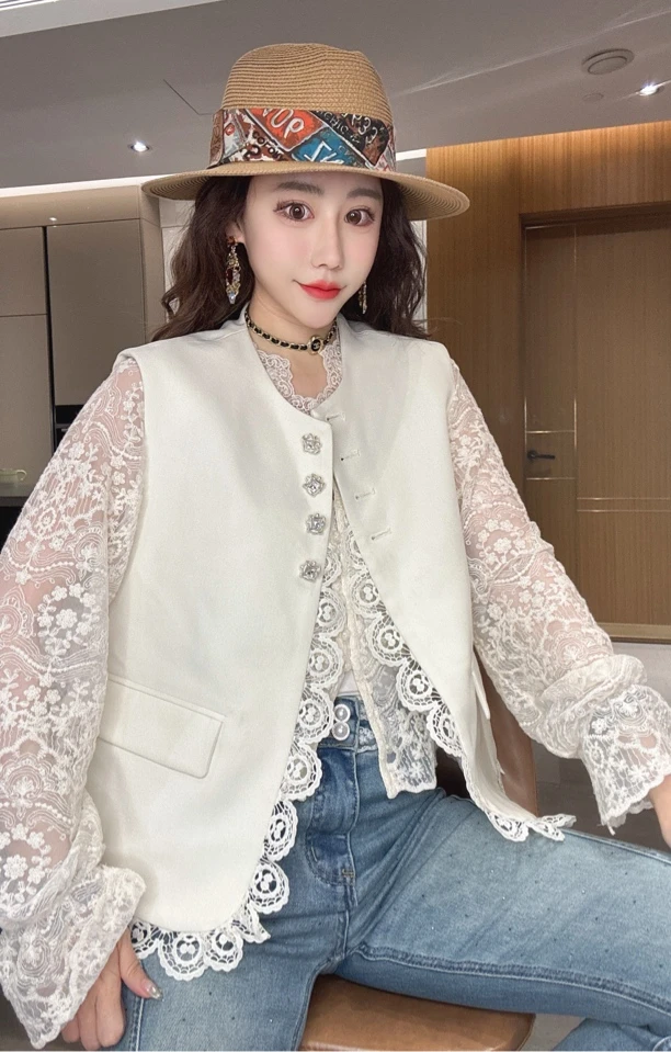 z4517 CC推荐 绝美蕾丝拼接马甲上衣