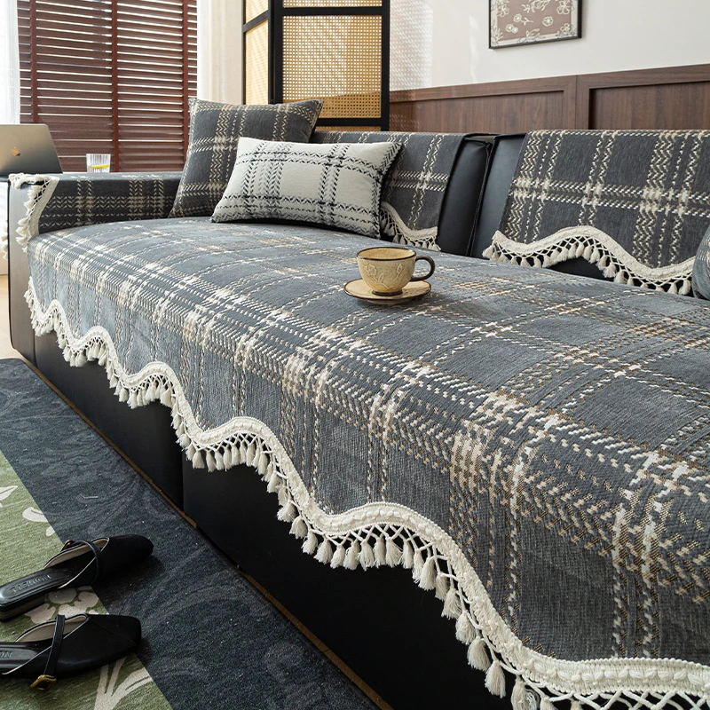 四季通用防滑沙发垫雪尼尔异形沙发套罩巾高档轻奢坐垫靠背巾百搭