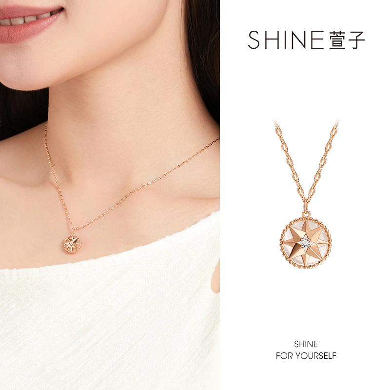 萱子 铜合金合成锆石吊坠 幸运八芒星吊坠小众设计款锁骨链吸睛