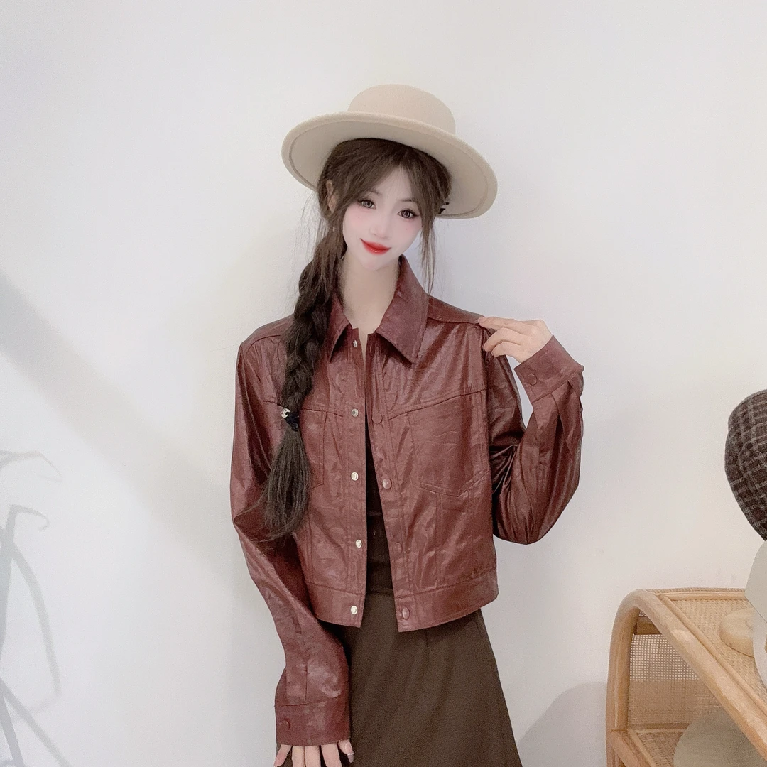 EC41338018Y法式复古风安可拉红/独特设计师款小个子甜酷百搭外套