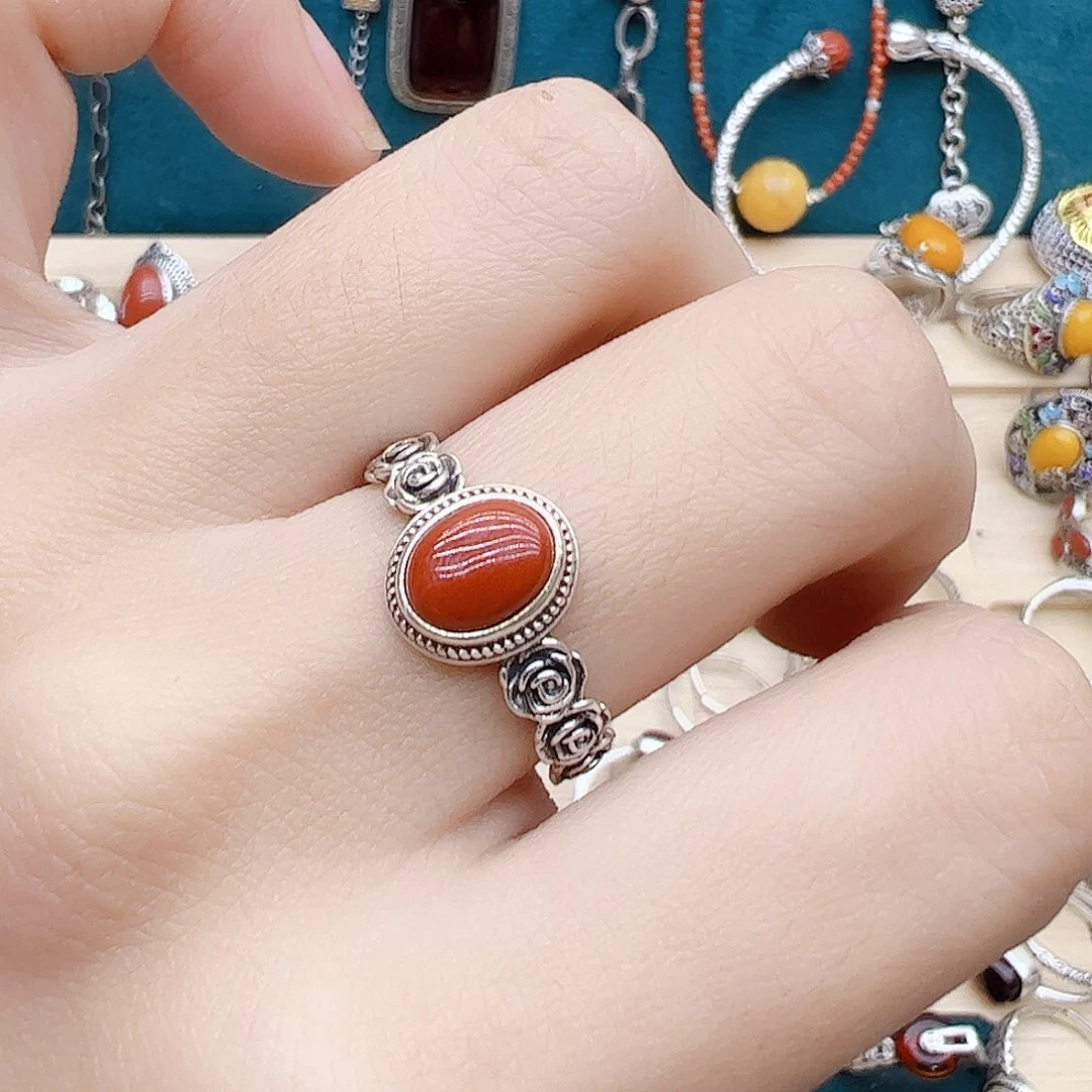 玛瑙/玉髓戒指银S925镶嵌