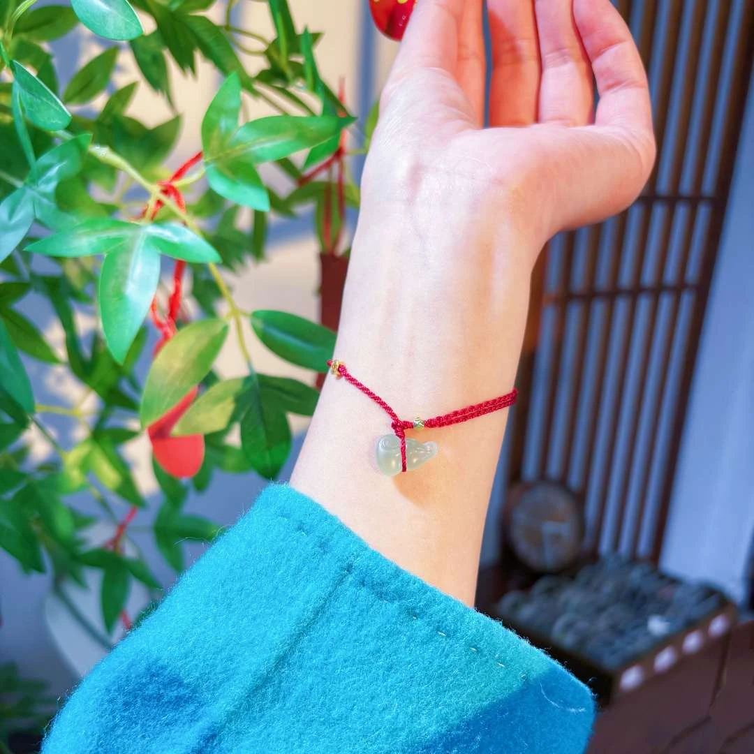 天然和田玉冰晴水葫芦手绳脚绳同款本命年手工红绳国风可调节028