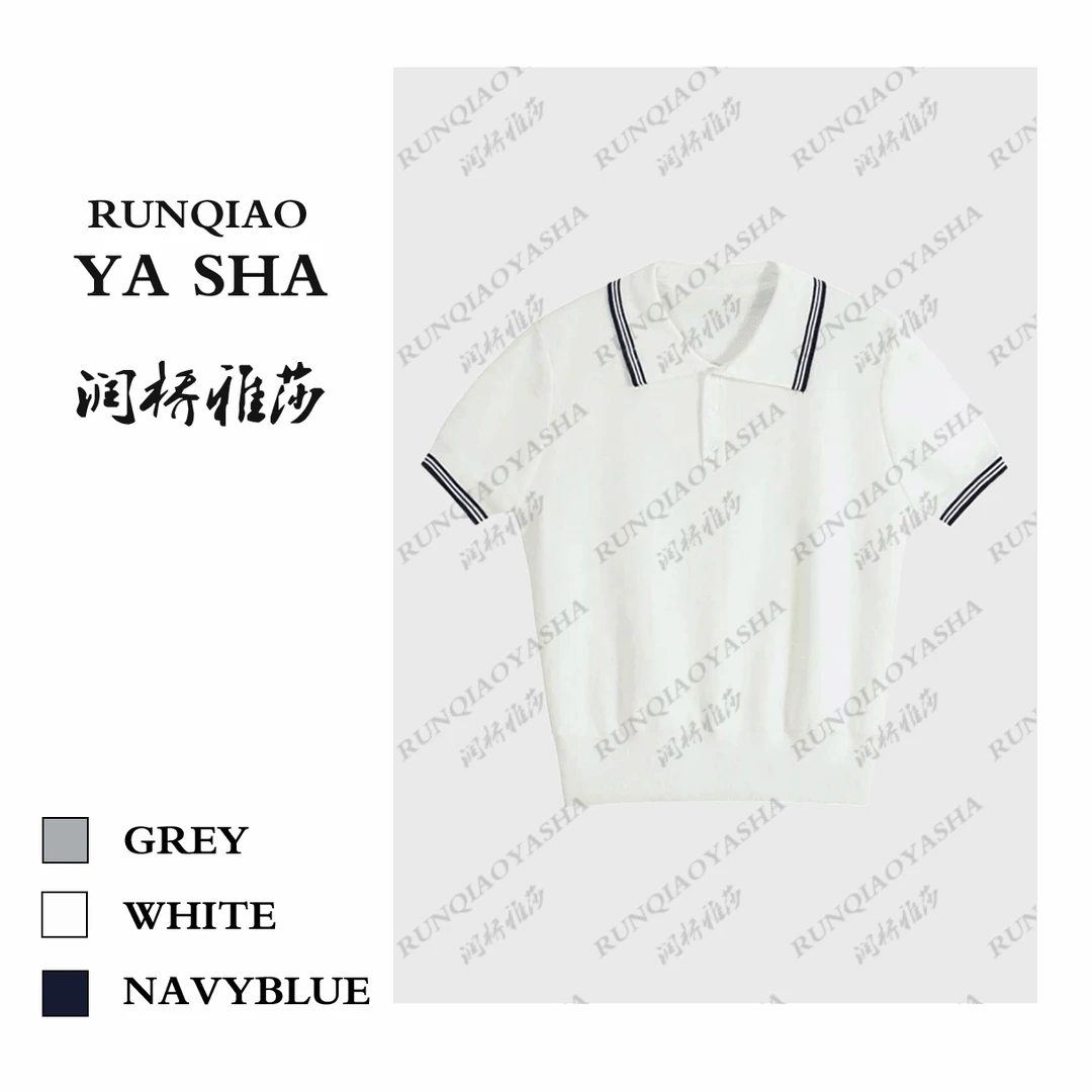 【润桥雅莎】夏季莱赛尔天丝Polo翻领正肩学院风气质针织上衣J1148