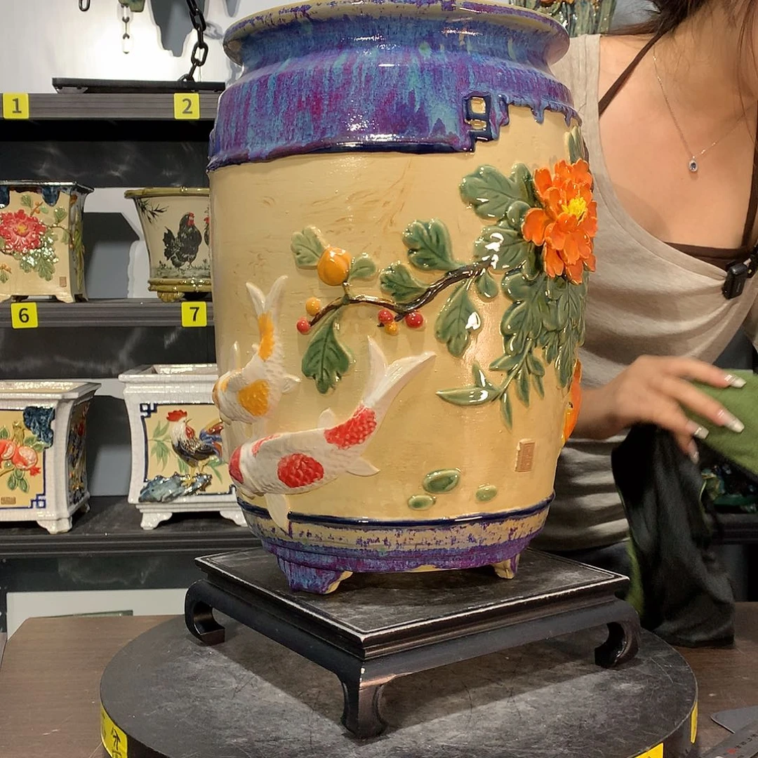 鲨***鲨高温烧制石湾盆花盆