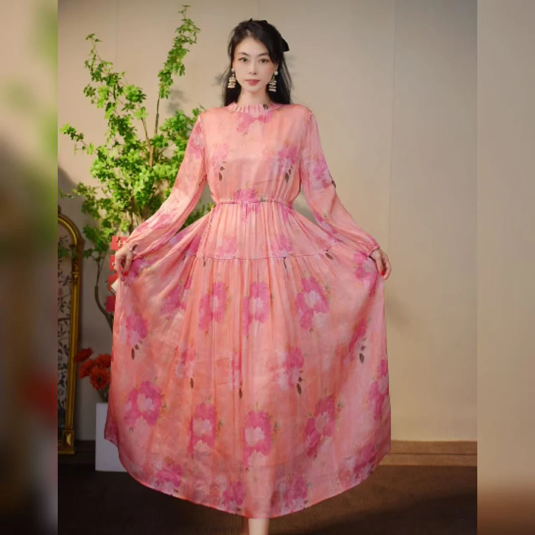 【多米拉】23422-4仙女风荷叶领洛神花连衣裙碎花女装印花春夏时尚