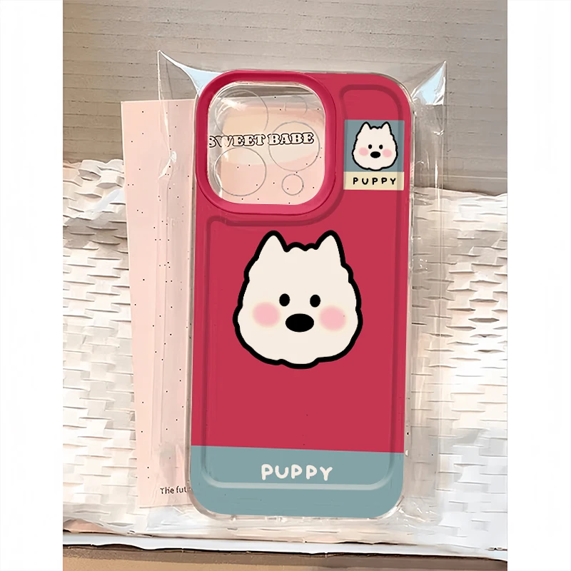 欧克里里粉底小白狗适用苹果17/16pro手机壳华为p70vivo小米oppo