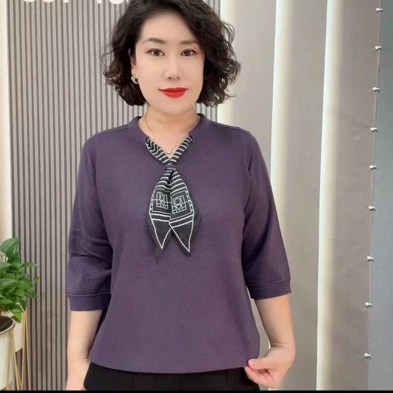 轻熟风丝巾针织织衫中袖减龄