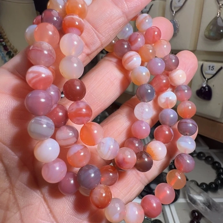 玛瑙/玉髓未镶嵌手链绕手三圈长链天然糖果玛瑙