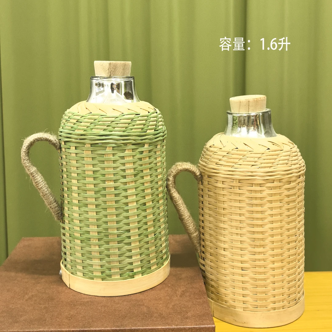 竹编热水壶家用老式暖水瓶复古开水瓶茶室饭店保温壶