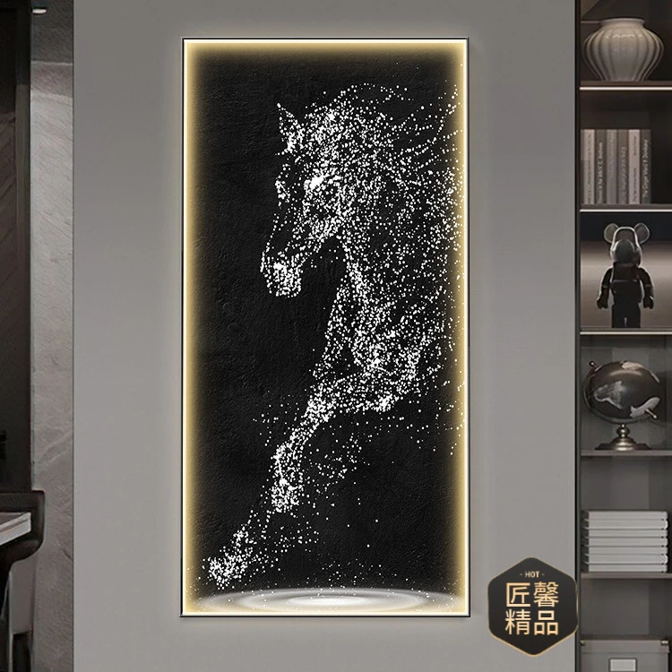 轻奢入户玄关装饰灯画正版防水晶瓷艺术骏马实物超美可定制装饰画
