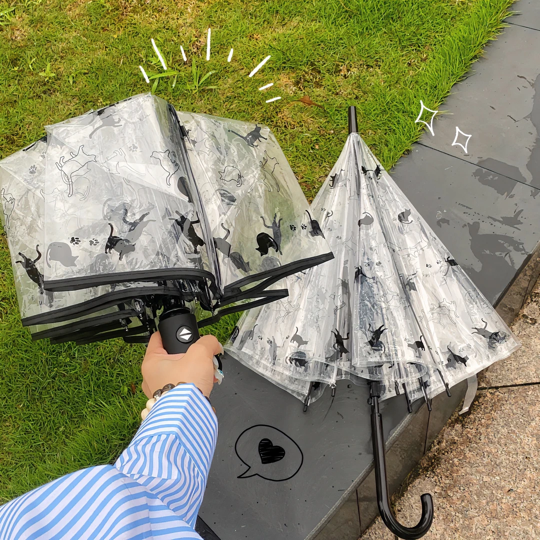 猫咪物语小清新文艺范学生儿童自动轻量折叠透明雨伞女男