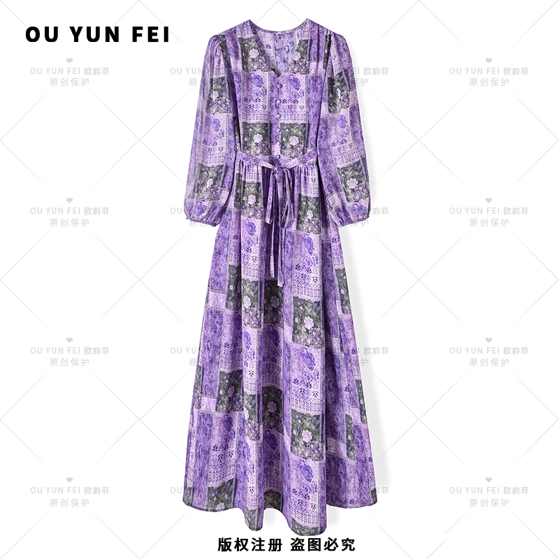 高级感连衣裙女新款气质显瘦穿搭时尚洋气印花长裙HY1292