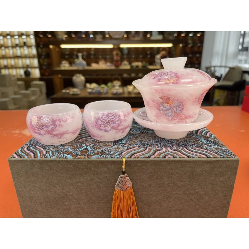秀色百花中式手工盖碗+两杯-2425