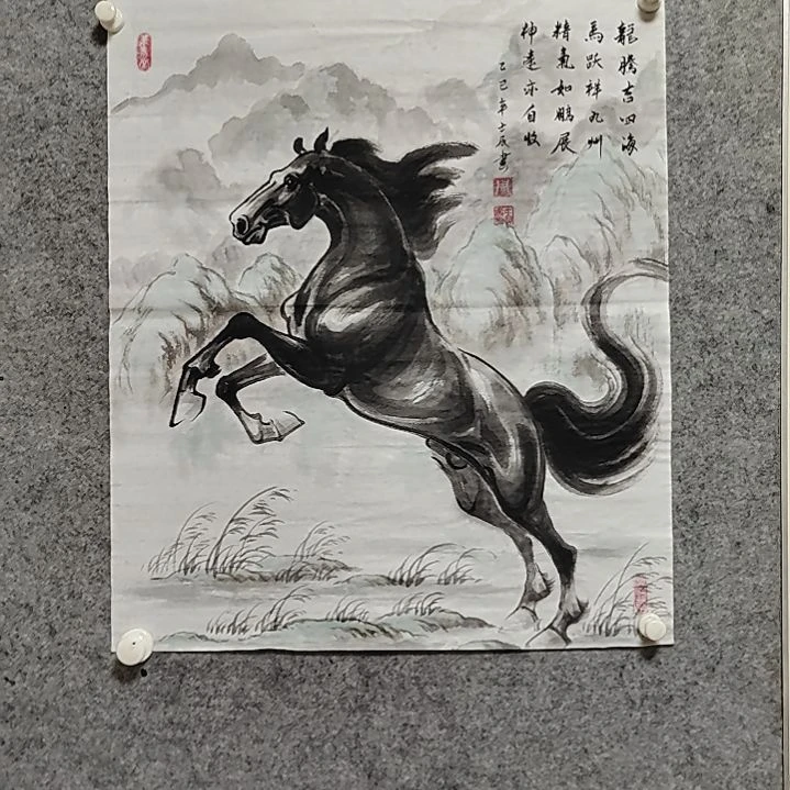 横款周士宸水墨写意骏马图