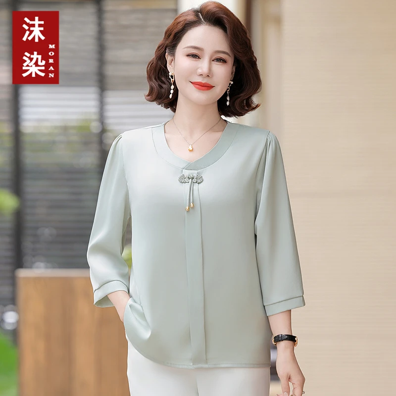 百搭中老年妈妈装短袖小衫洋气时尚女装宽松薄款大码妈妈装中年